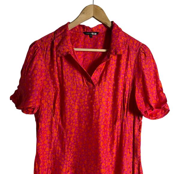 Tara Jarmon Rozenn Pink Heart Collared Shirt Short Sleeve Midi Dress Size 10 - Picture 8 of 16